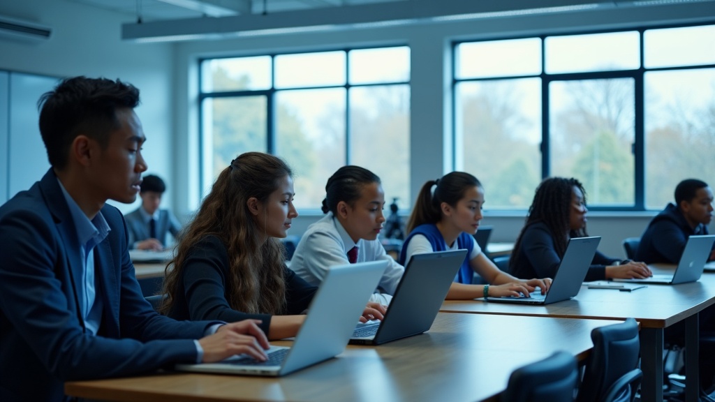 Estudiantes trabajando en clase